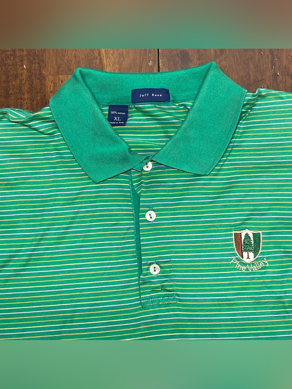 Jeff Rose Pine Valley Golf Club Polo Shirt Mens XL Green Striped Short Sleeve